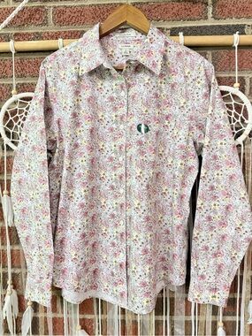 L.L. Bean Pink Floral Button-Down Cotton Shirt